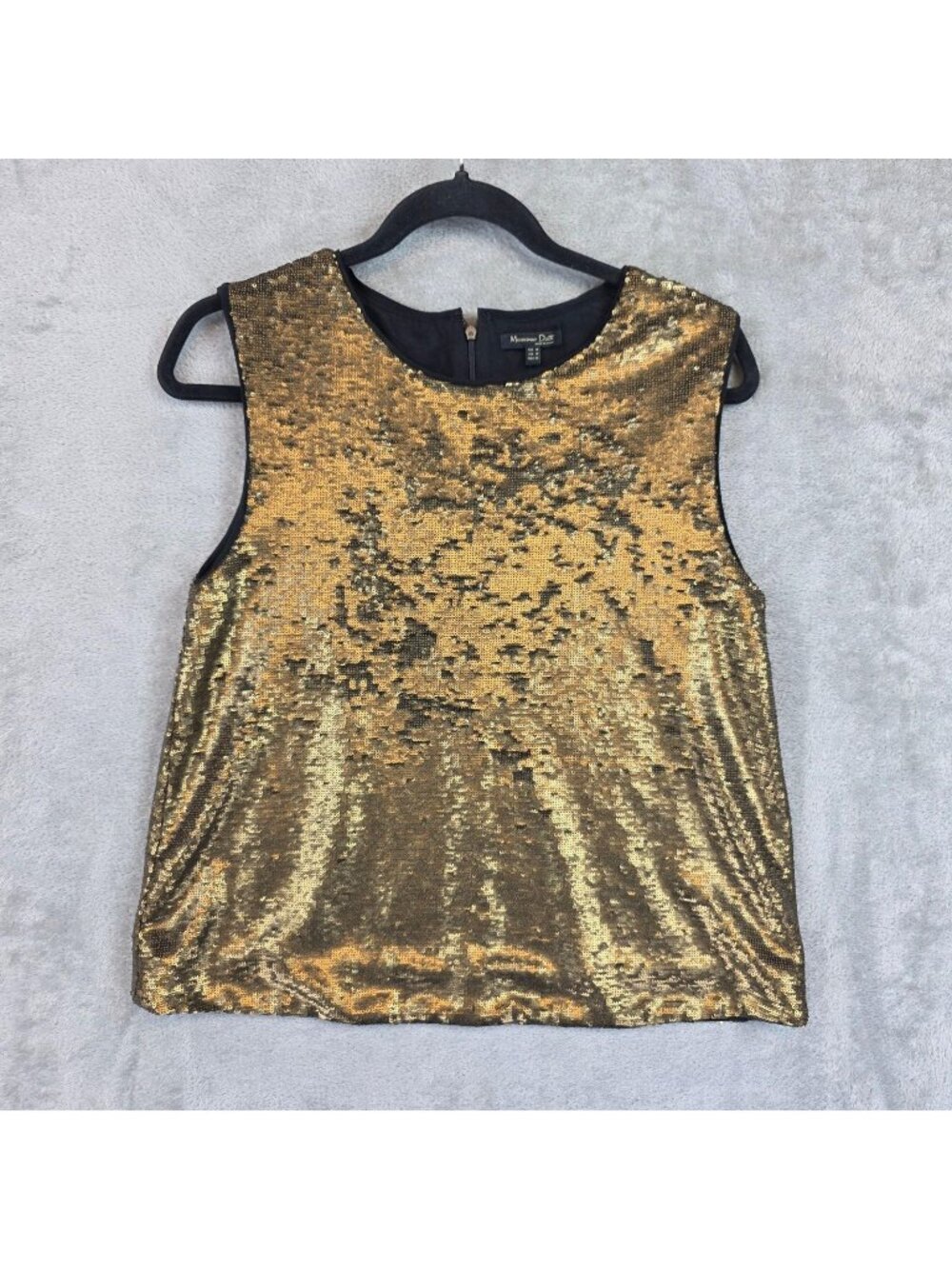 Massimo Dutti Blouse Womens M Gold Round Neck Sleeveless Sequin Party Top
